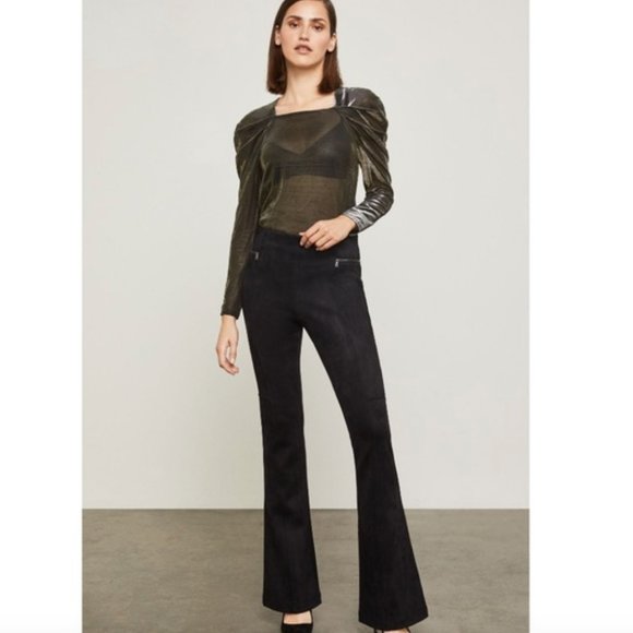 NWT BCBGMAXAZRIA BLACK FAUX SUEDE FLARED LEGGINGS PANTS XS $178 - Picture 2 of 9